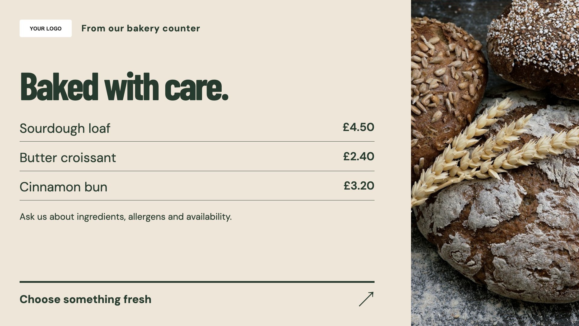 Bakeries digital signage template preview
