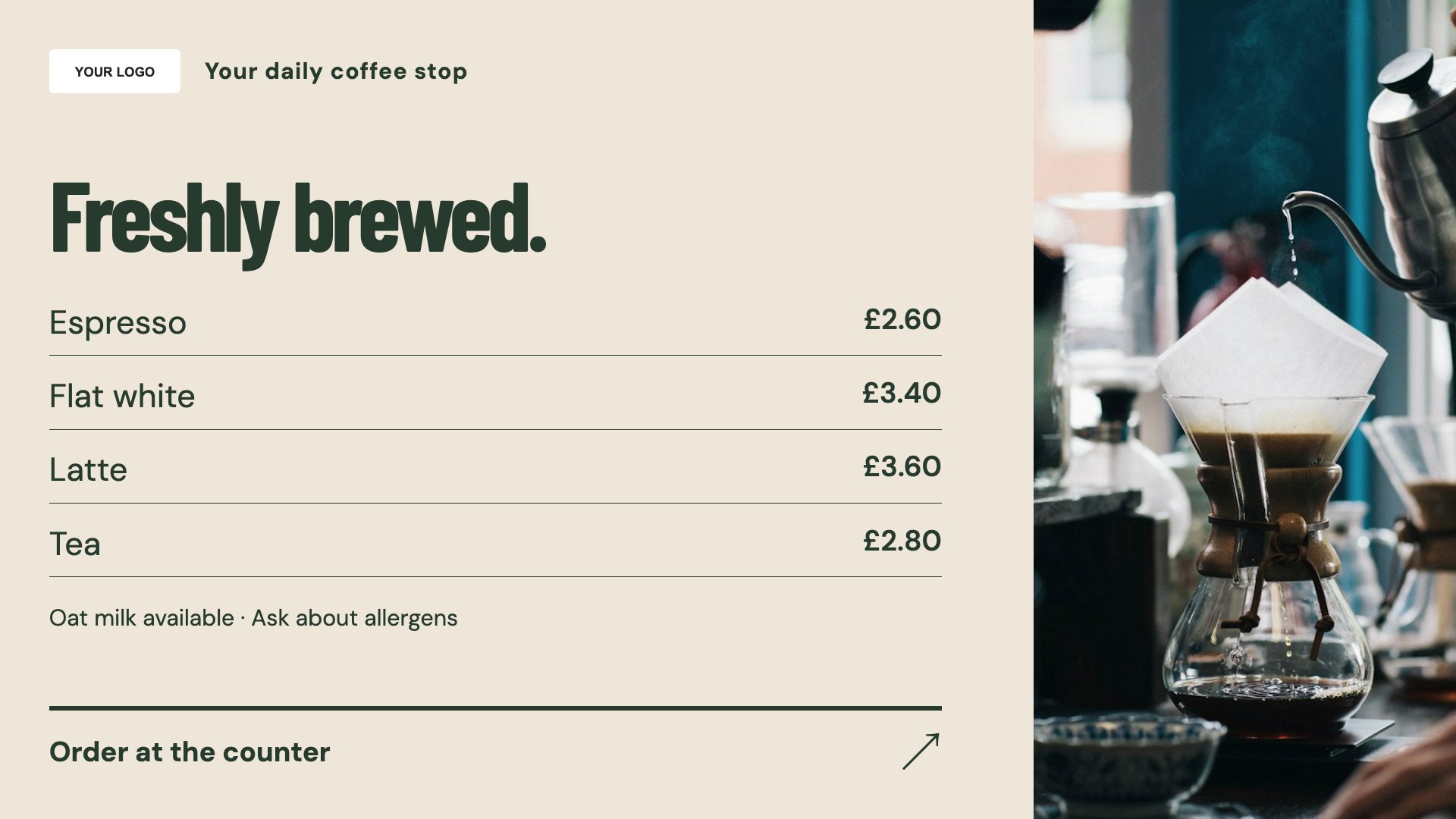 Cafés & coffee shops digital signage template preview