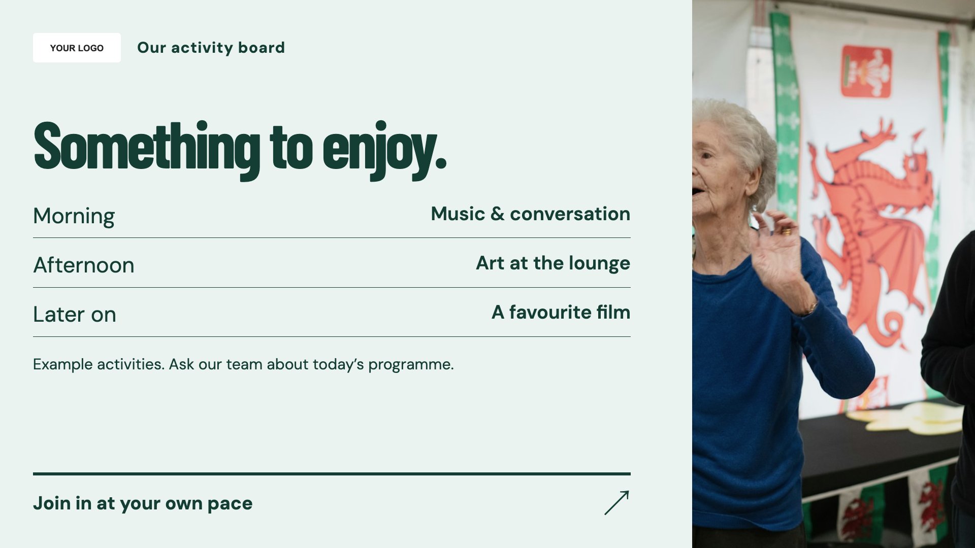 Care homes digital signage template preview