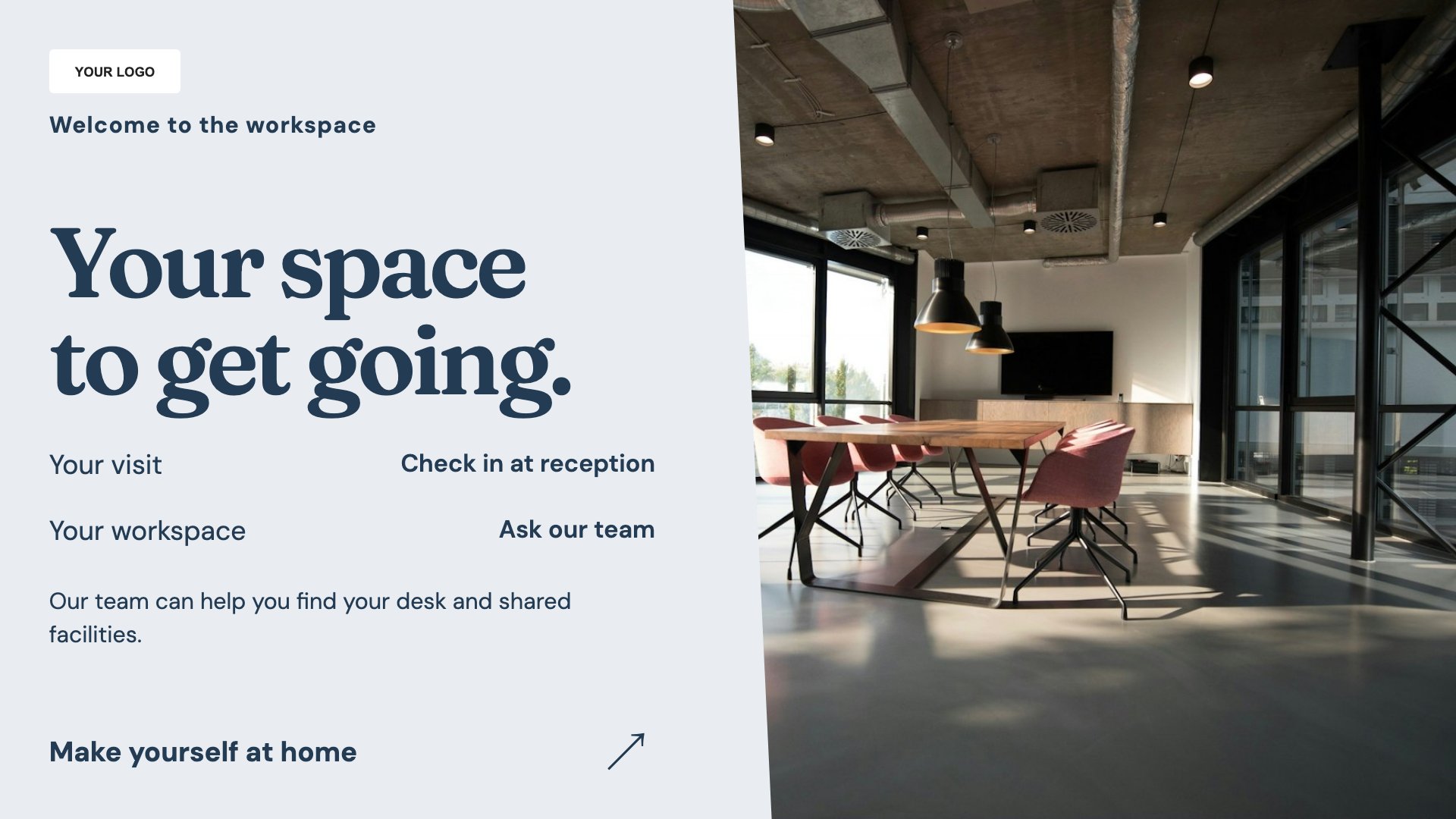 Coworking spaces digital signage template preview