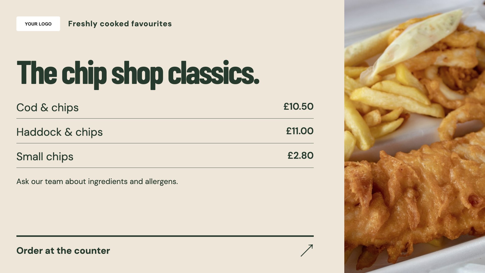 Fish & chip shops digital signage template preview