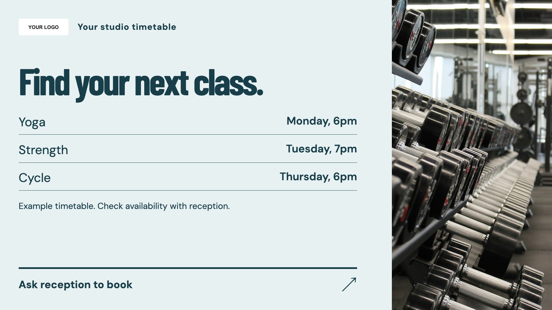 Gyms & fitness studios digital signage template preview