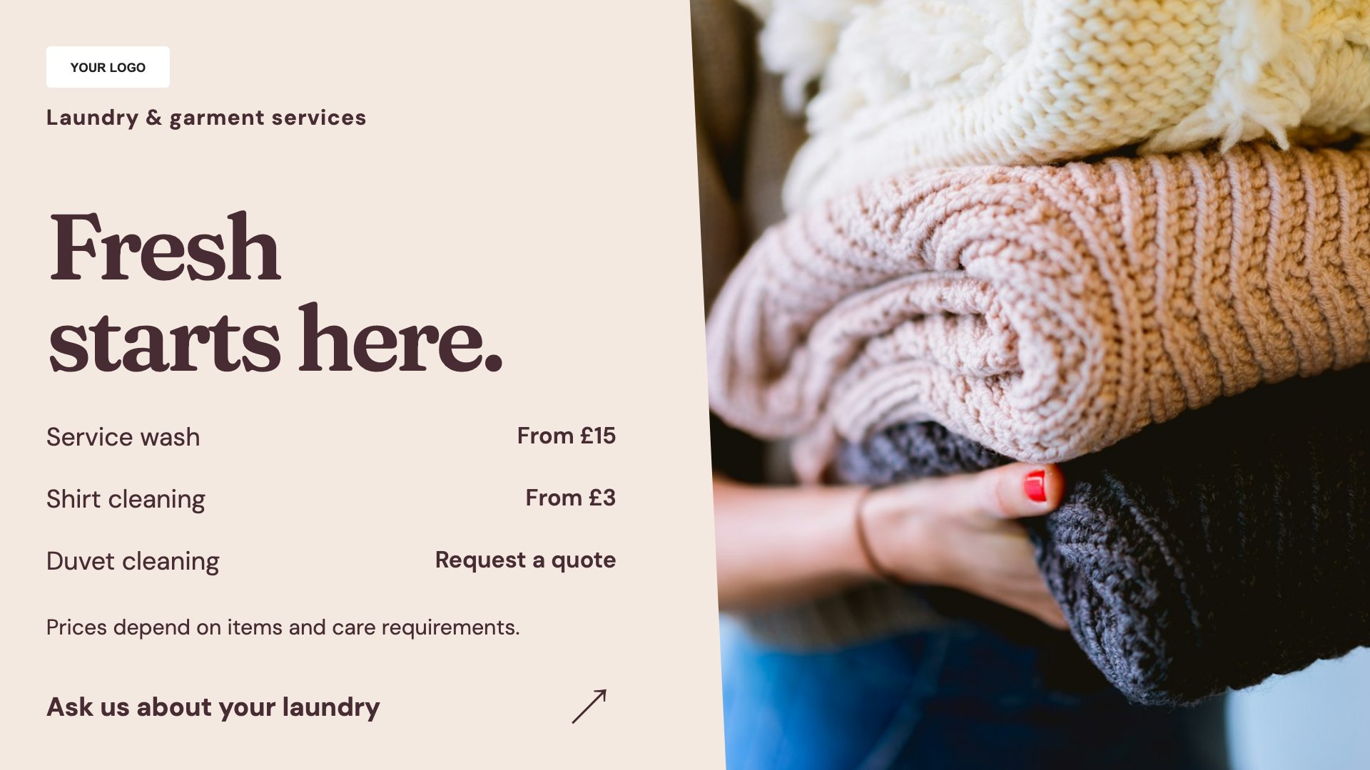 Laundrettes & dry cleaners digital signage template preview