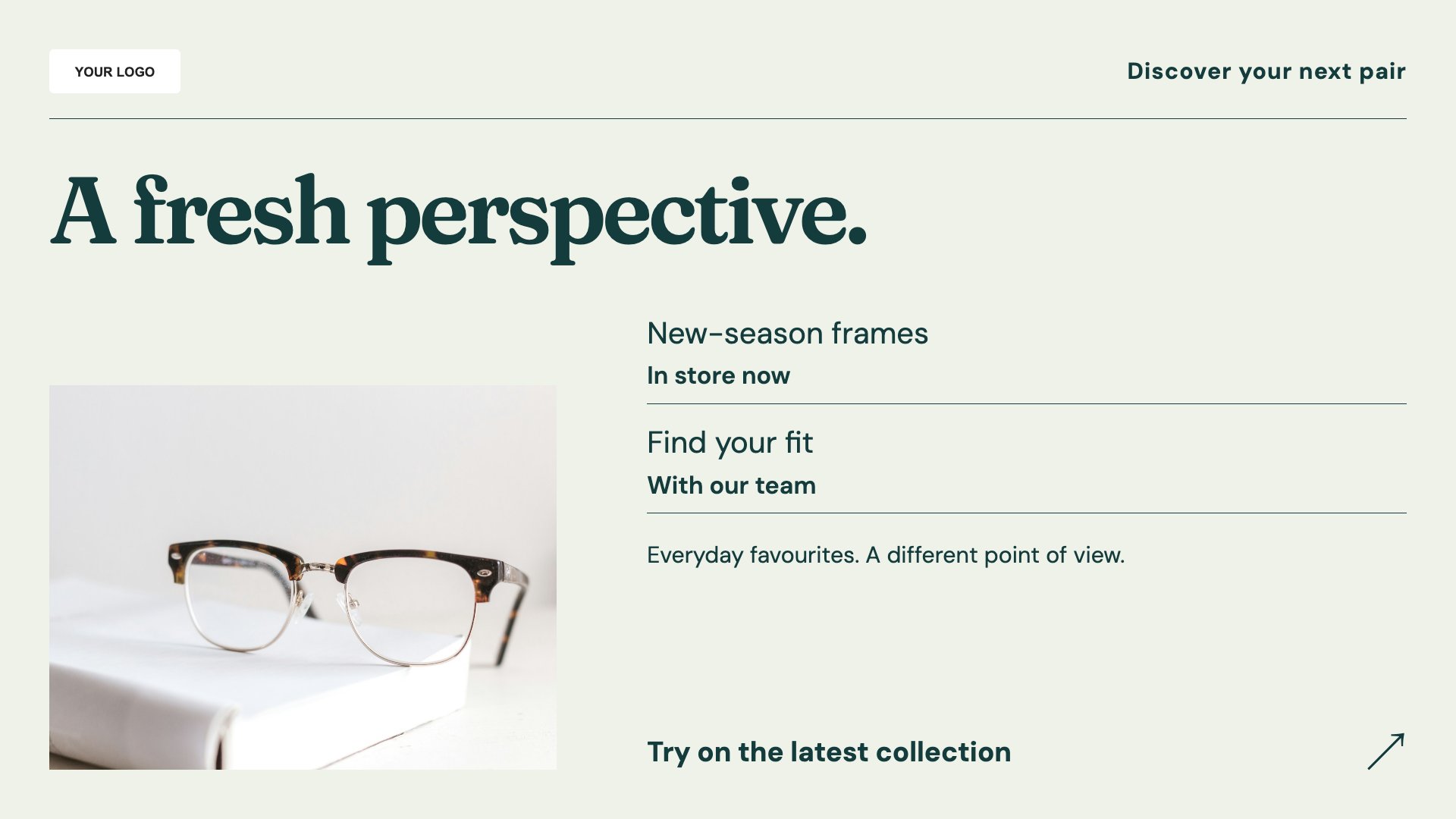 New frames template for opticians and optical practices; sample content