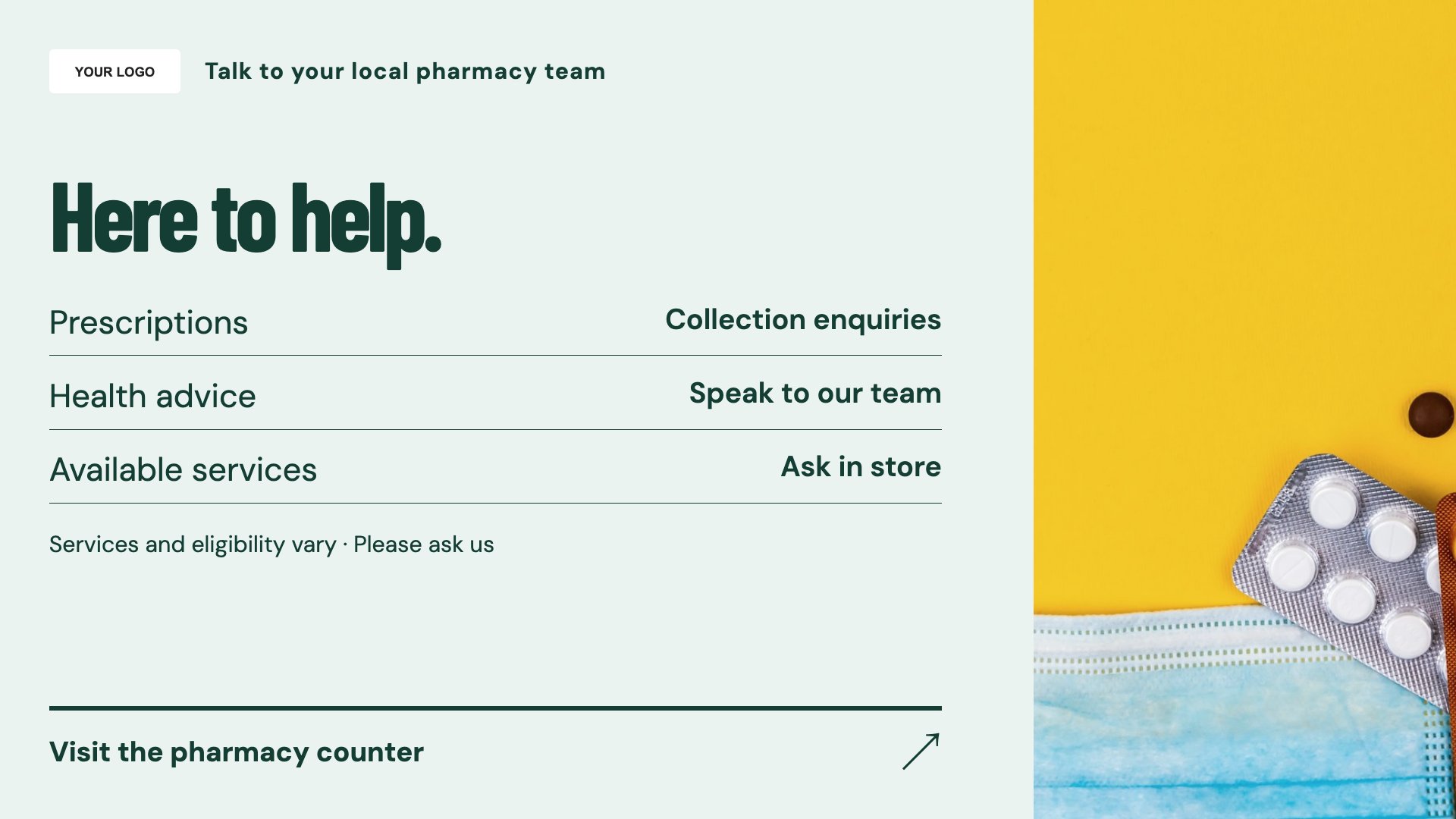 Pharmacies & chemists digital signage template preview