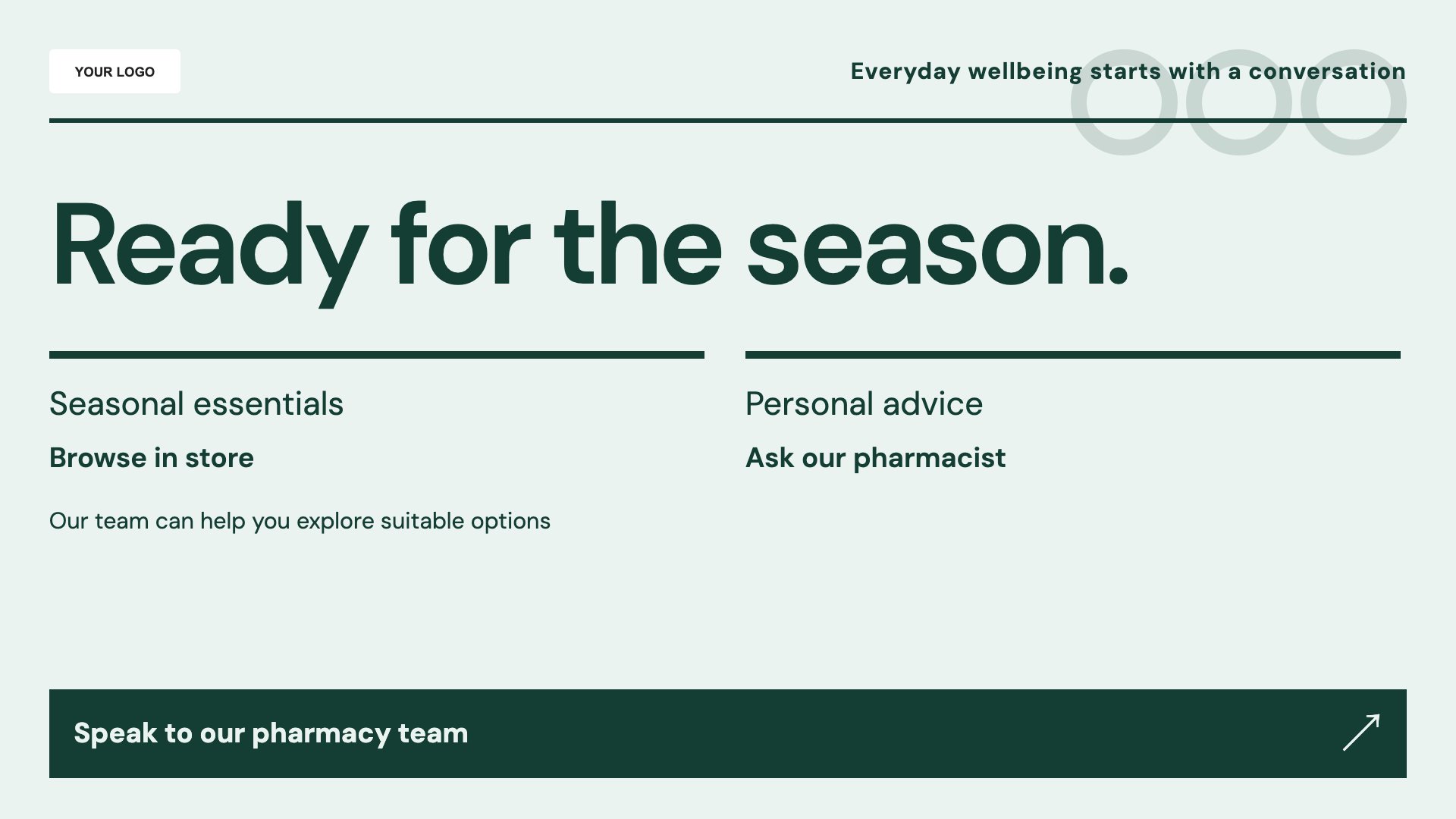 Seasonal wellbeing template for pharmacies and chemists; sample content