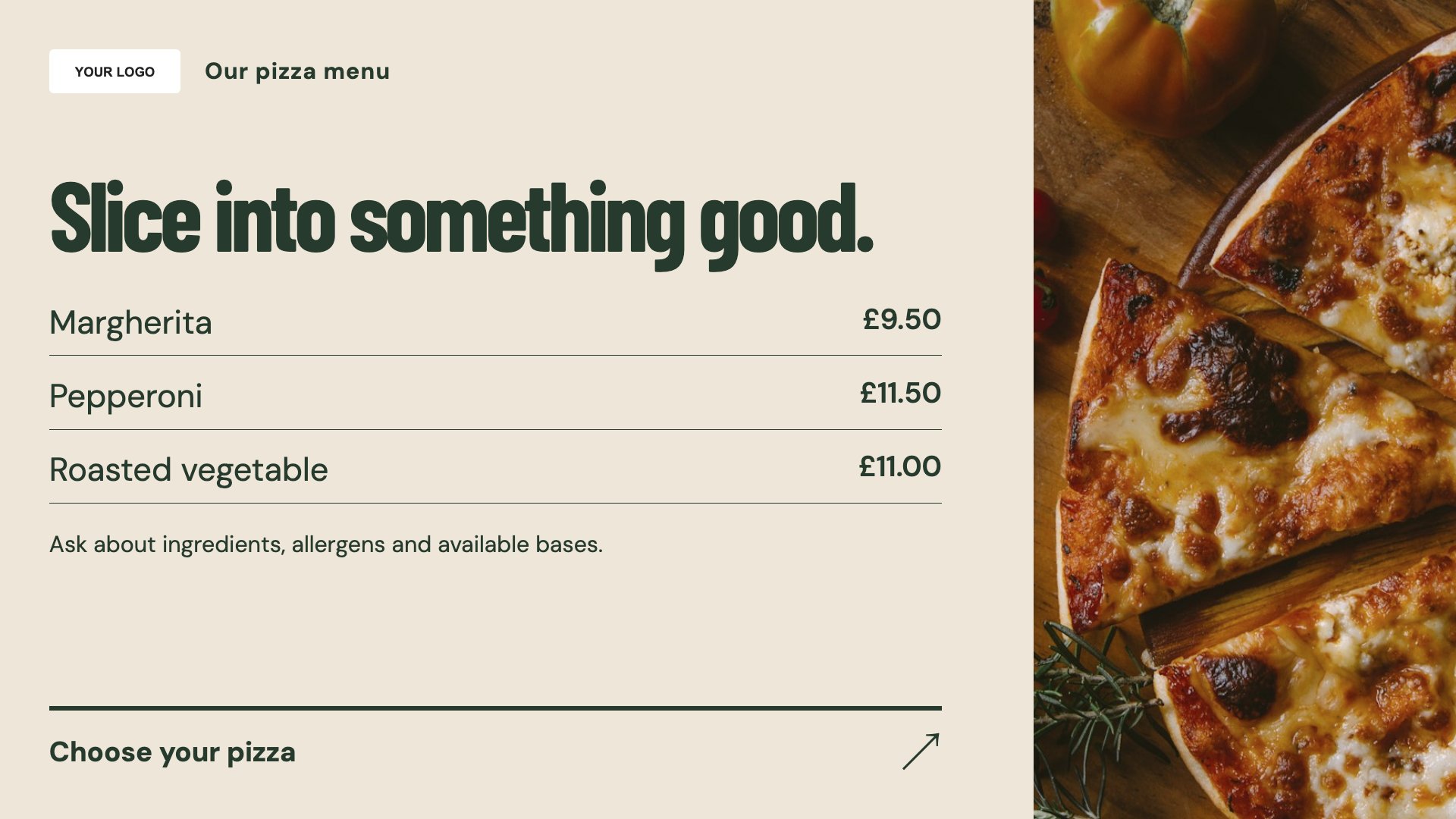 Pizzerias digital signage template preview