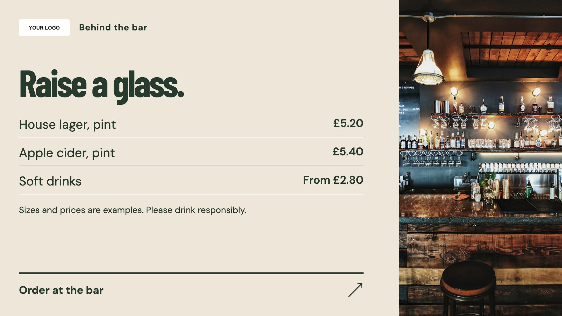 Pubs & bars digital signage template preview