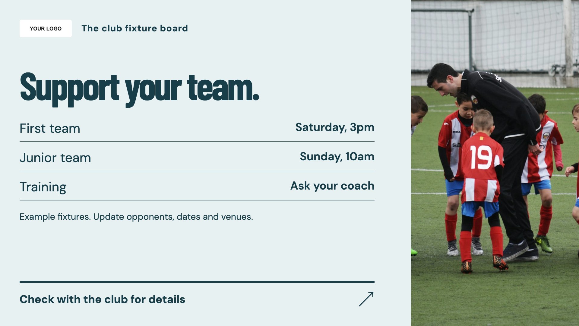 Sports clubs digital signage template preview