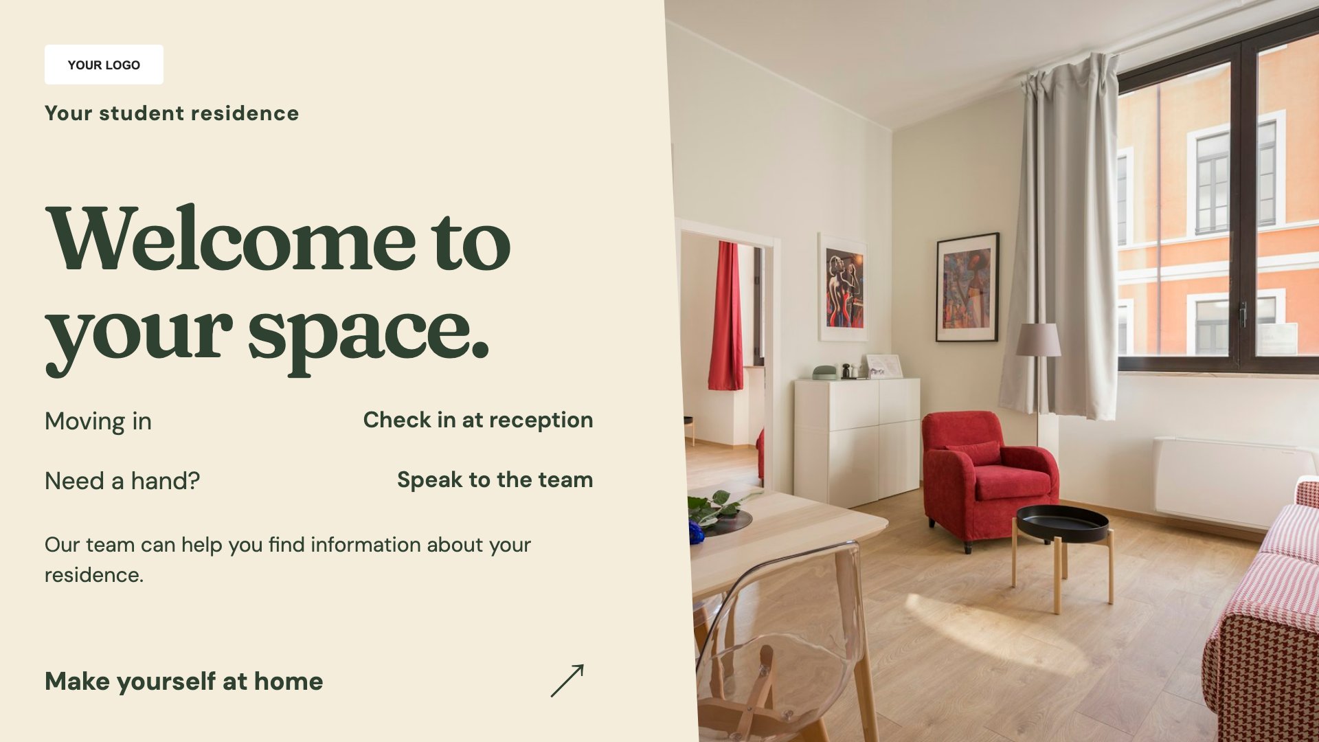 Student accommodation digital signage template preview