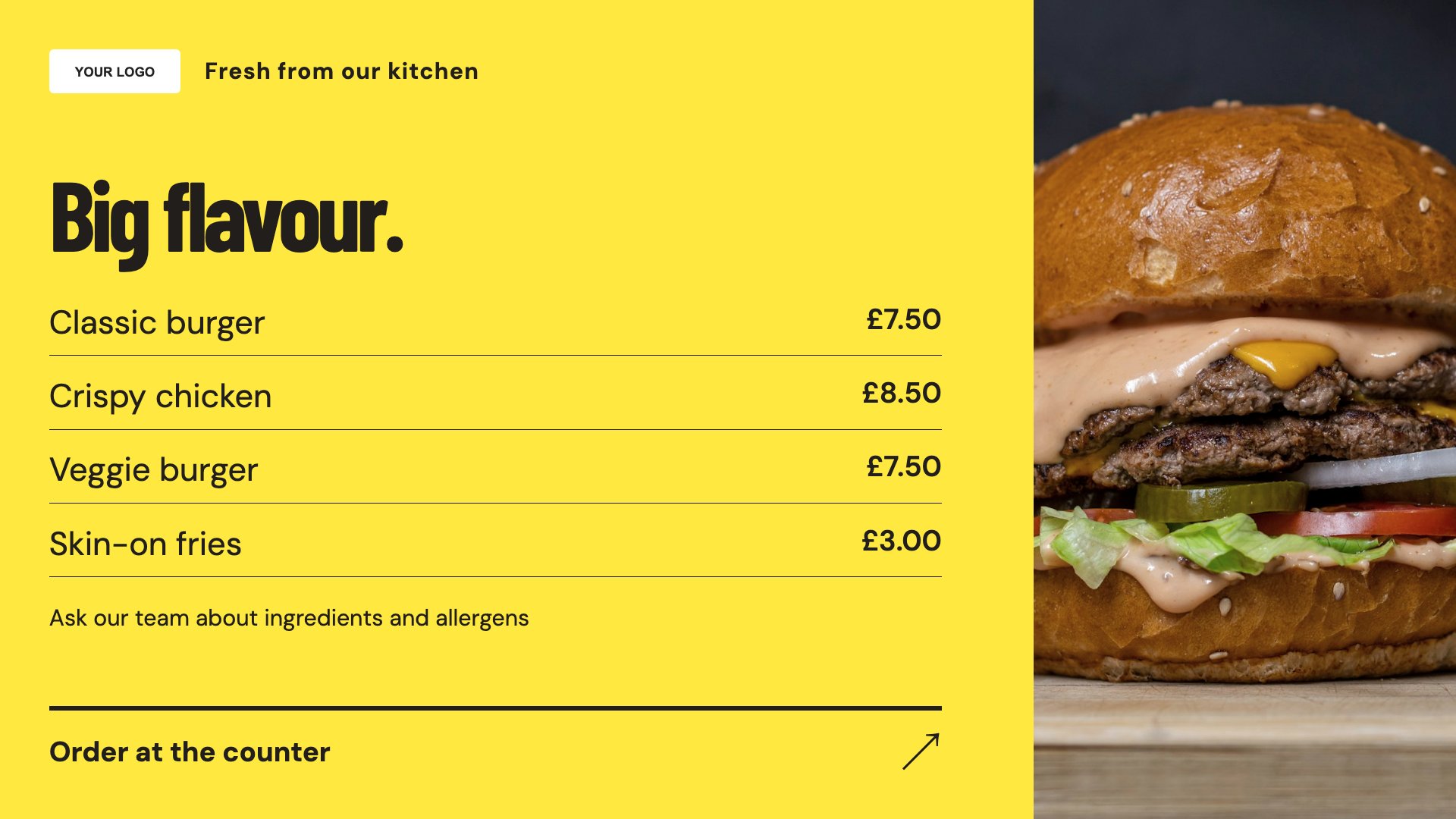 Takeaways digital signage template preview