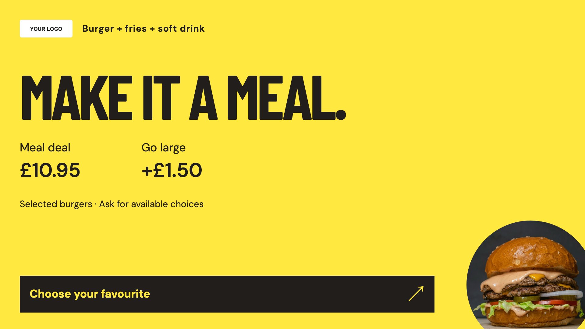 Meal deal template for takeaways and quick-service restaurants; sample content