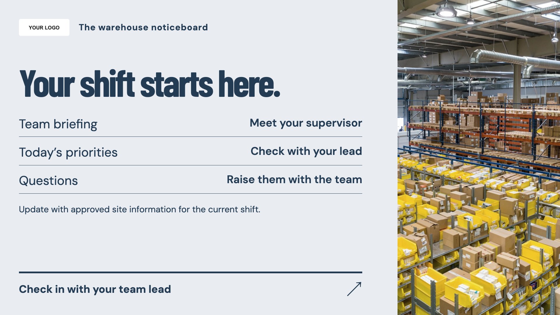 Warehouses & logistics digital signage template preview