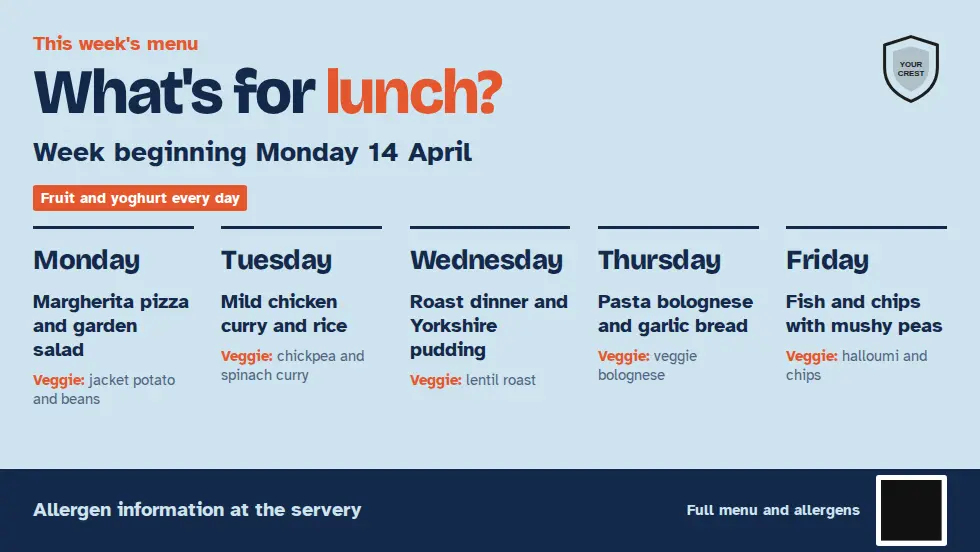 School canteen lunch menu template