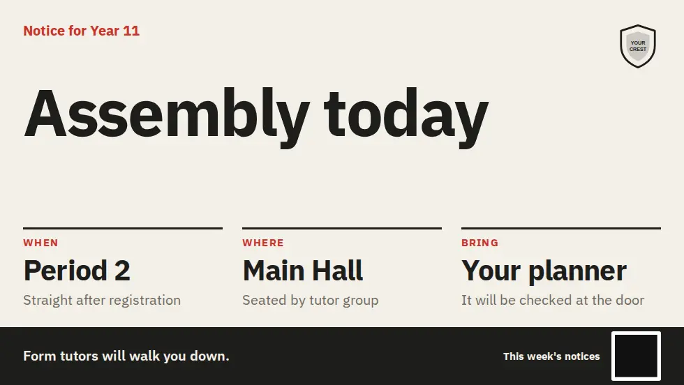 Year notice and assembly template
