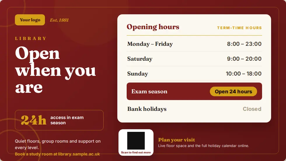 Library opening hours template