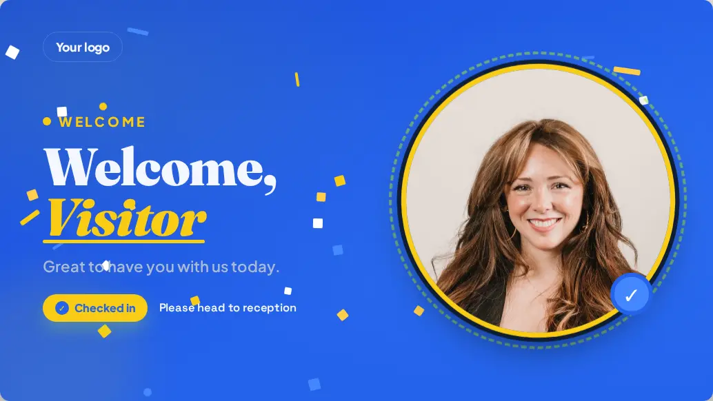 Visitor welcome template with a photo and the visitor's name